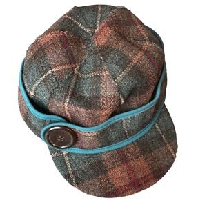 Stormy Kromer Woolen Hat Made in the USA Midwest Brown Green‎ Plaid Womens 7 1/4